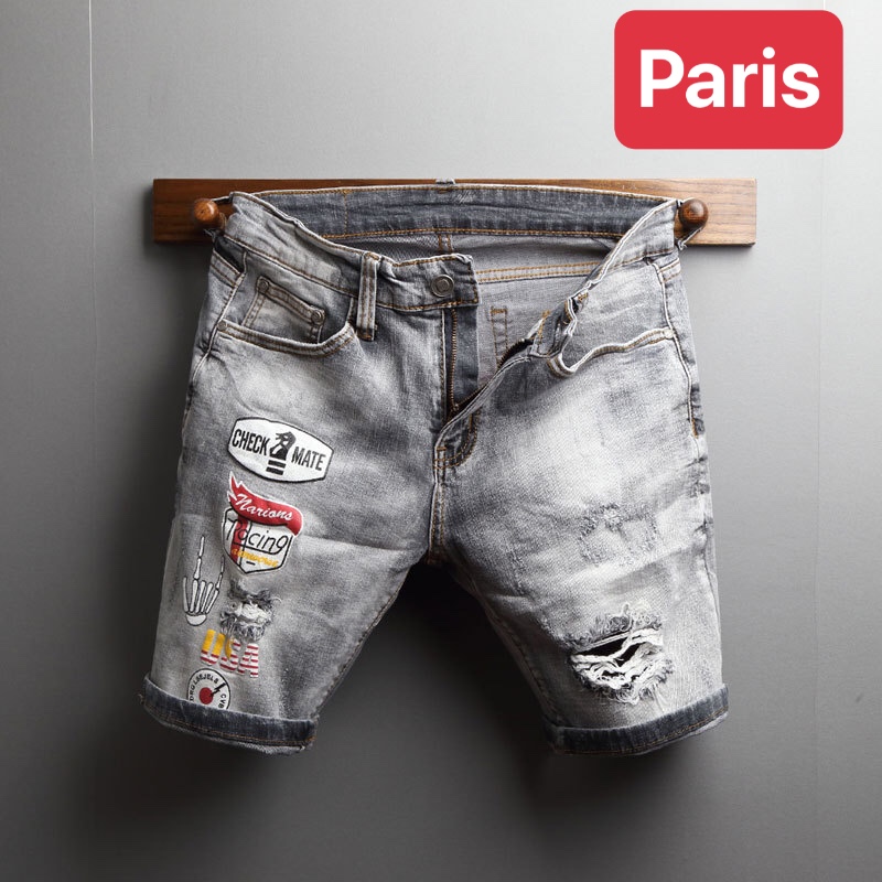 QUẦN SHORT LỬNG JEAN NAM CHẤT BÒ THÊU PHONG CÁCH HÀN QUỐC HK-180 PARIS FASHION