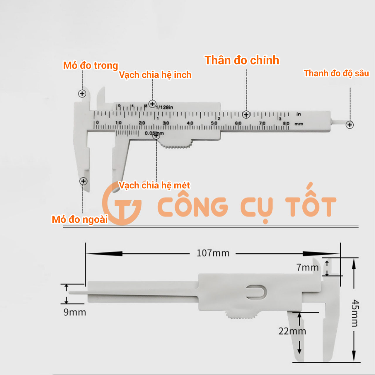 Thước cặp - thước kẹp nhựa bỏ túi các cỡ