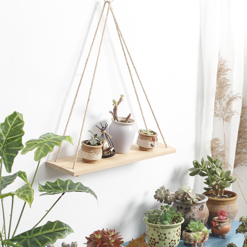 Kệ gỗ 1 tầng treo dây trang trí Decor (45x15)