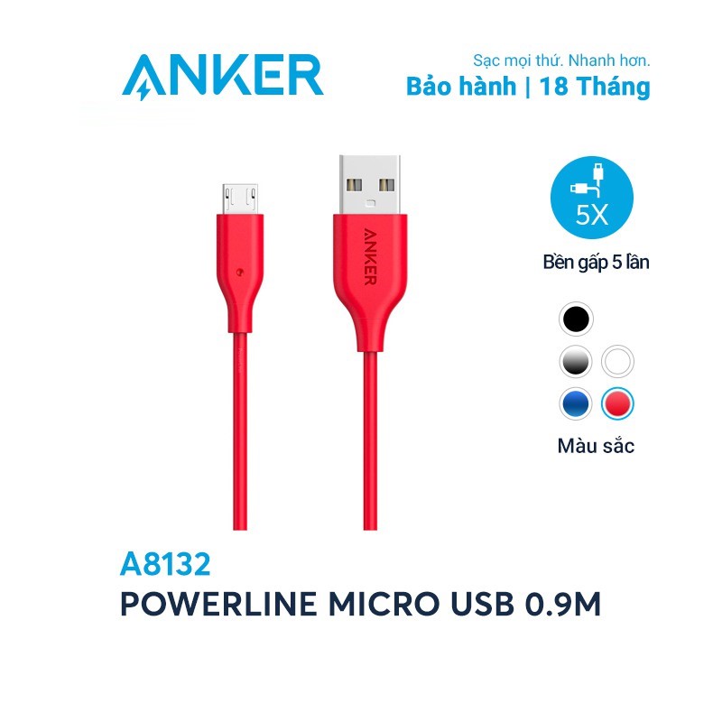 Cáp sạc ANKER PowerLine Micro USB dài 0.9m - A8132 ttshop247