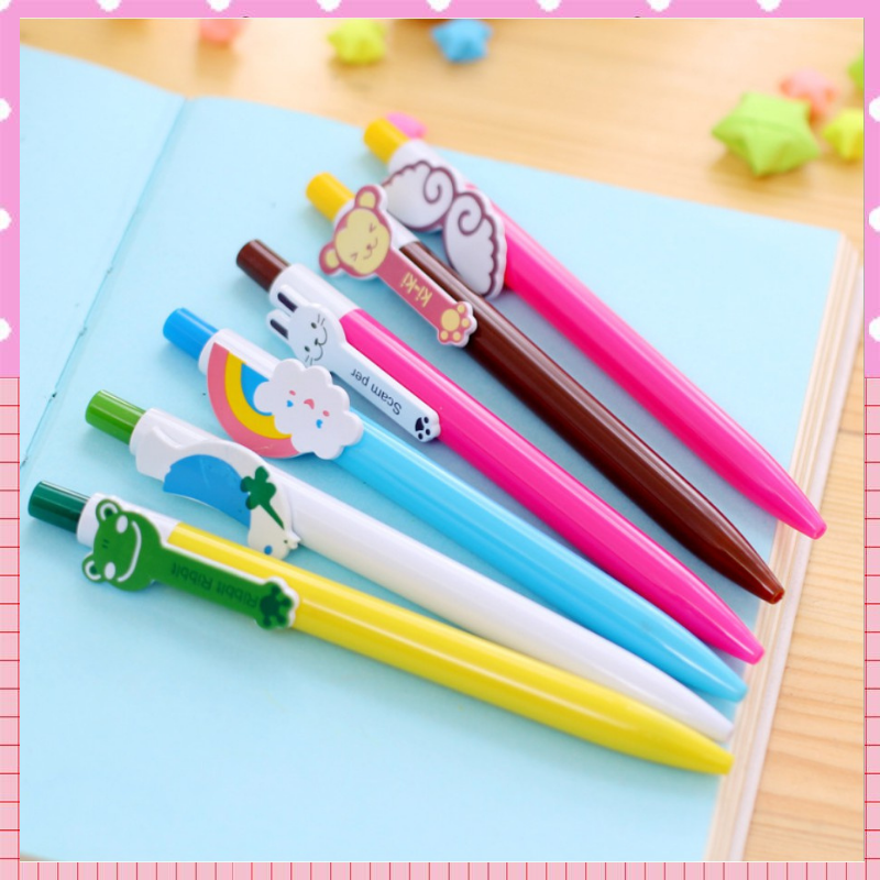 Combo 3 cái - Bút bi bấm nhiều màu dễ thương mực xanh