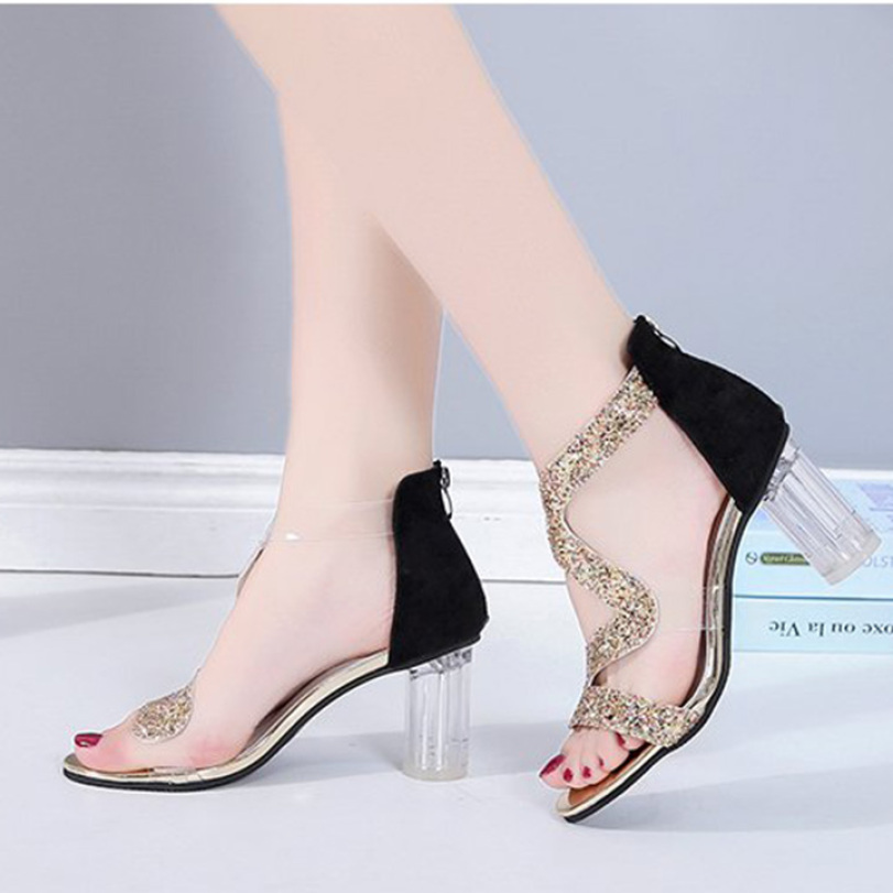 (Bảo hành 12 tháng) Giày cao gót nữ gót trong quai kim tuyến zik zak - Giày gót trong cao 8cm - Giày nữ da mềm kim tuyến 2 màu Đen và Vàng - Elsa ES130 giá rẻ