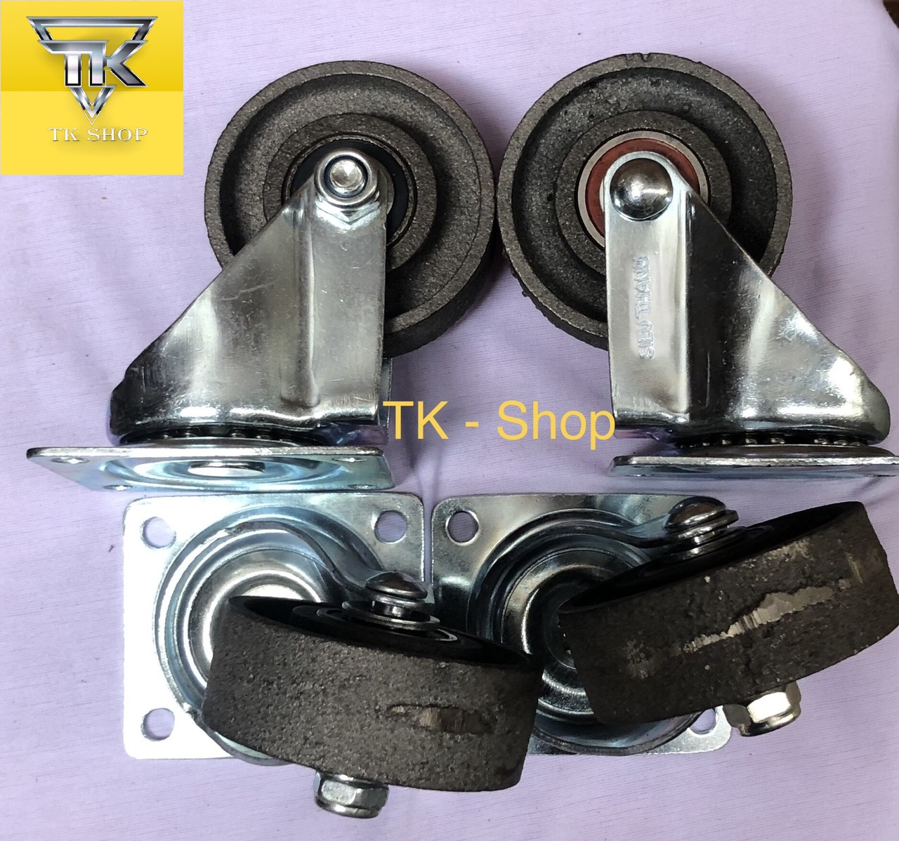 Bộ 4 Bánh Xe Đẩy Gang Đúc 75x32 ( Tải Trọng 400kg)
