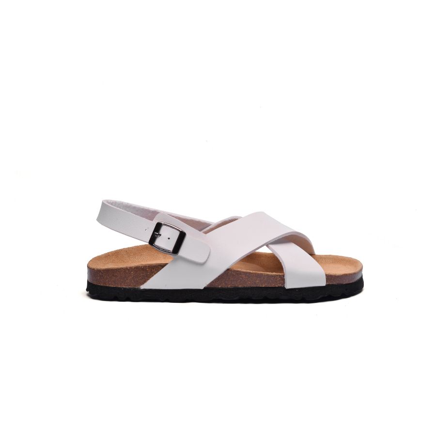 Giày Sandal đế trấu nữ quai chéo trắng