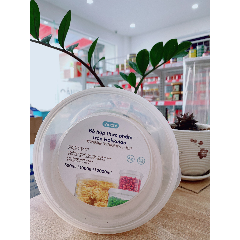 Bộ 3 hộp nhựa tròn đựng thực phẩm Inochi (500-1000-2000ml) (tiêu chuẩn Nhật Bản)