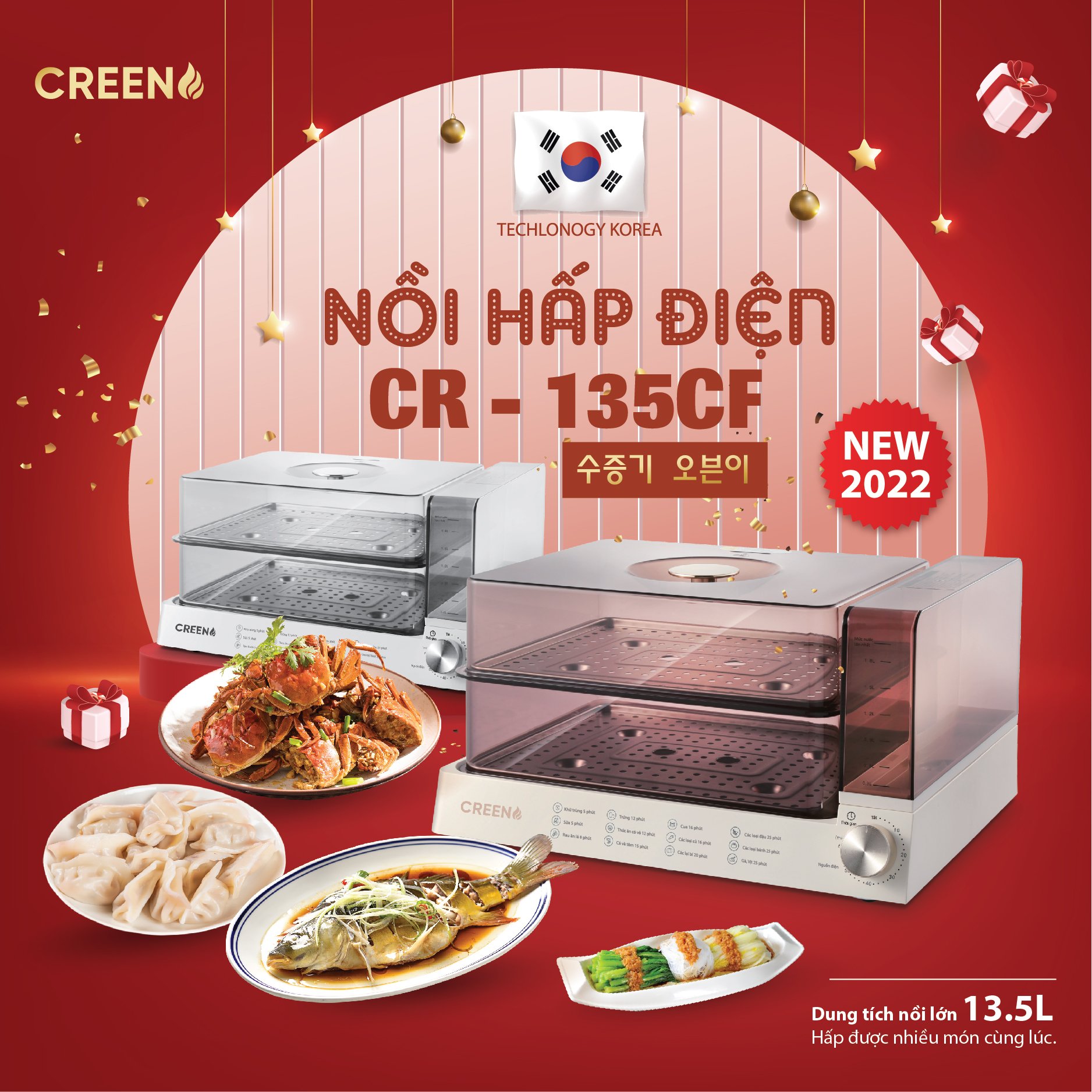 Nồi hấp điện đa năng 2 tầng Creen CR-135CF
