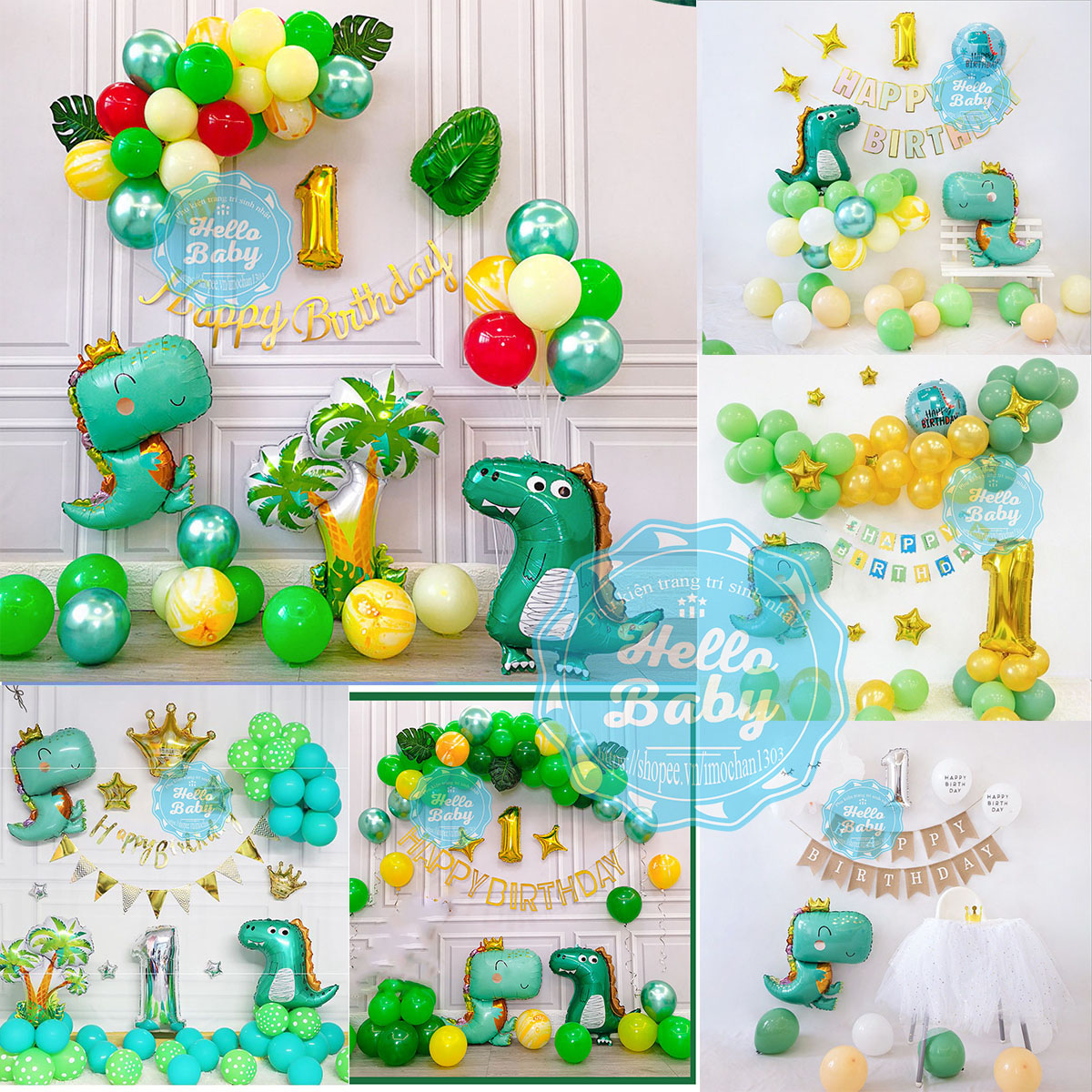 Set bóng trang trí sinh nhật chủ đề khủng long cho bé (Bơm + Băng Keo)