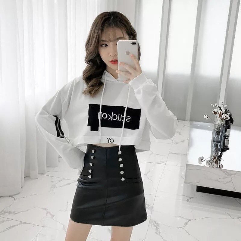 Áo croptop phối mũ tay dài tts0068