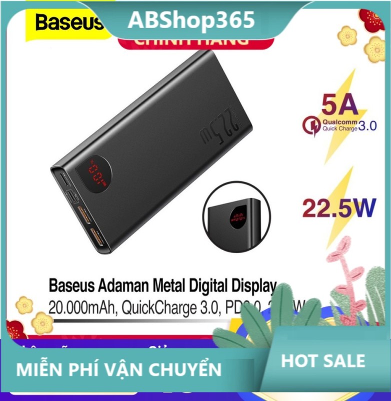 Pin dự phòng sạc nhanh Baseus Adaman Metal Digital Display Quick Charge 22.5W 10000mAh / 20000mAh abshop365 hshop365hn hshop365 abshop hshop