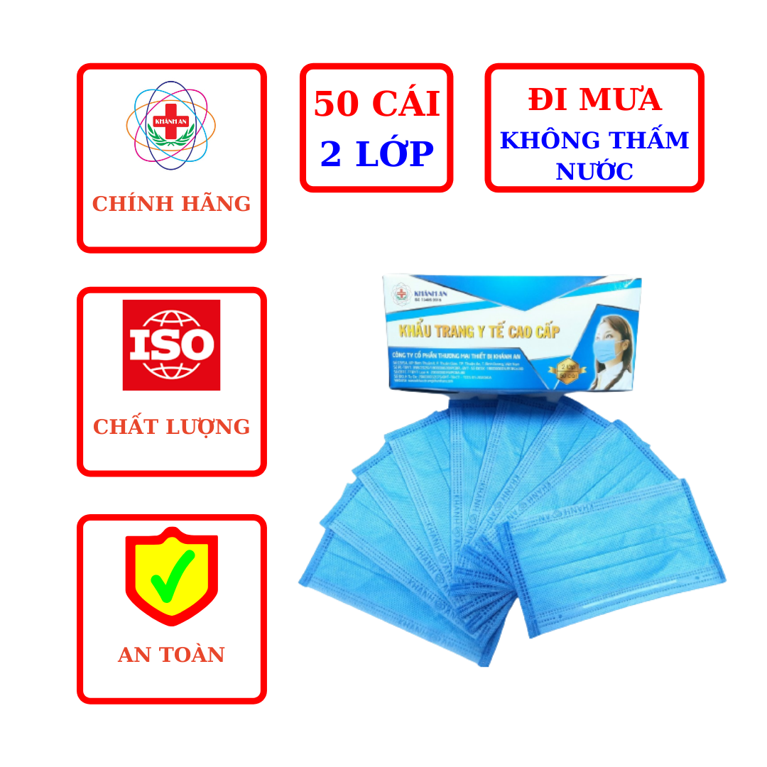 Khẩu trang y tế 2 lớp kháng khuẩn Khánh An không thấm nước chuyên dùng đi mưa