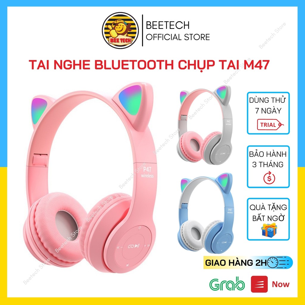 Tai nghe tai mèo M47, Tai phone bluetooth chụp tai phát sáng, có thể gấp gọn - Beetech