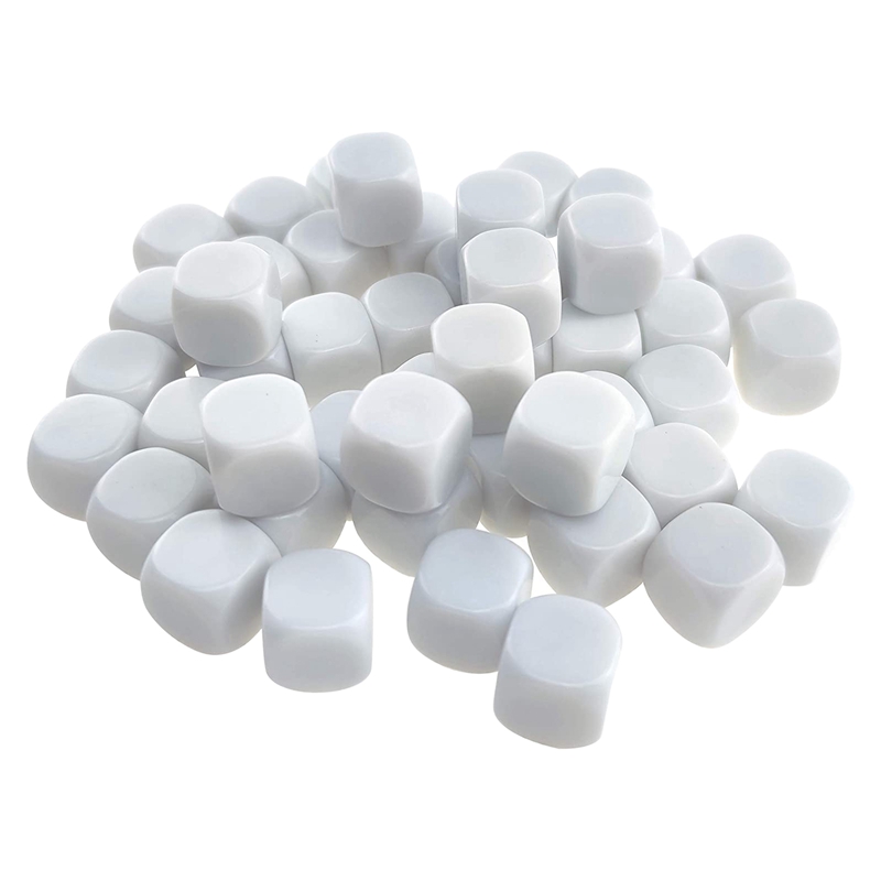 50 Pack 16MM Blank White Dice Set Acrylic Rounded D6 Dice Cubes for Game,Party,Fun,DIY Sticker and Math Teaching