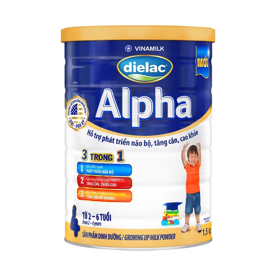 [Date 11.2026] Sữa bột Dielac Alpha 4 - lon 1,5kg (cho trẻ từ 2- 6 tuổi)