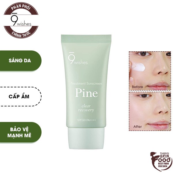 Kem Chống Nắng Làm Sáng Da 9 Wishes Pine Clear Recovery Treatment Sunscreen SPF50+/PA++++ 50ml