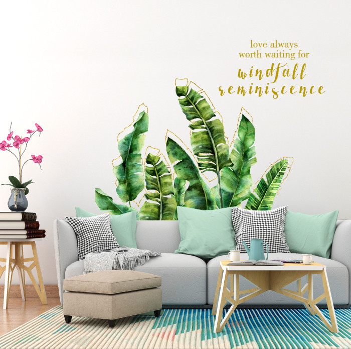 Decal wall decor-dust banana leaf green
