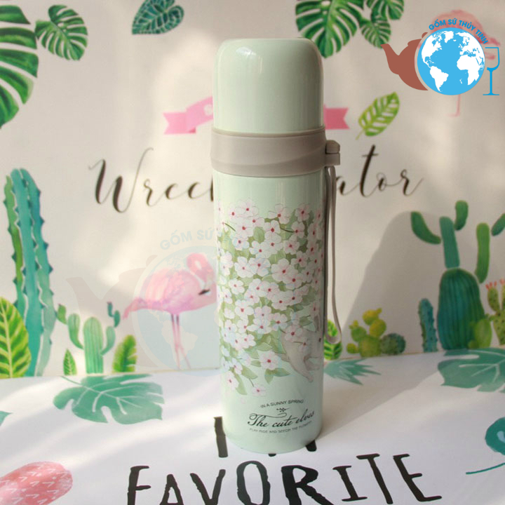 BÌNH GIỮ NHIỆT INOX 500ML IN HÌNH DỄ THƯƠNG CÓ DÂY XÁCH - HÌNH NGẪU NHIÊN