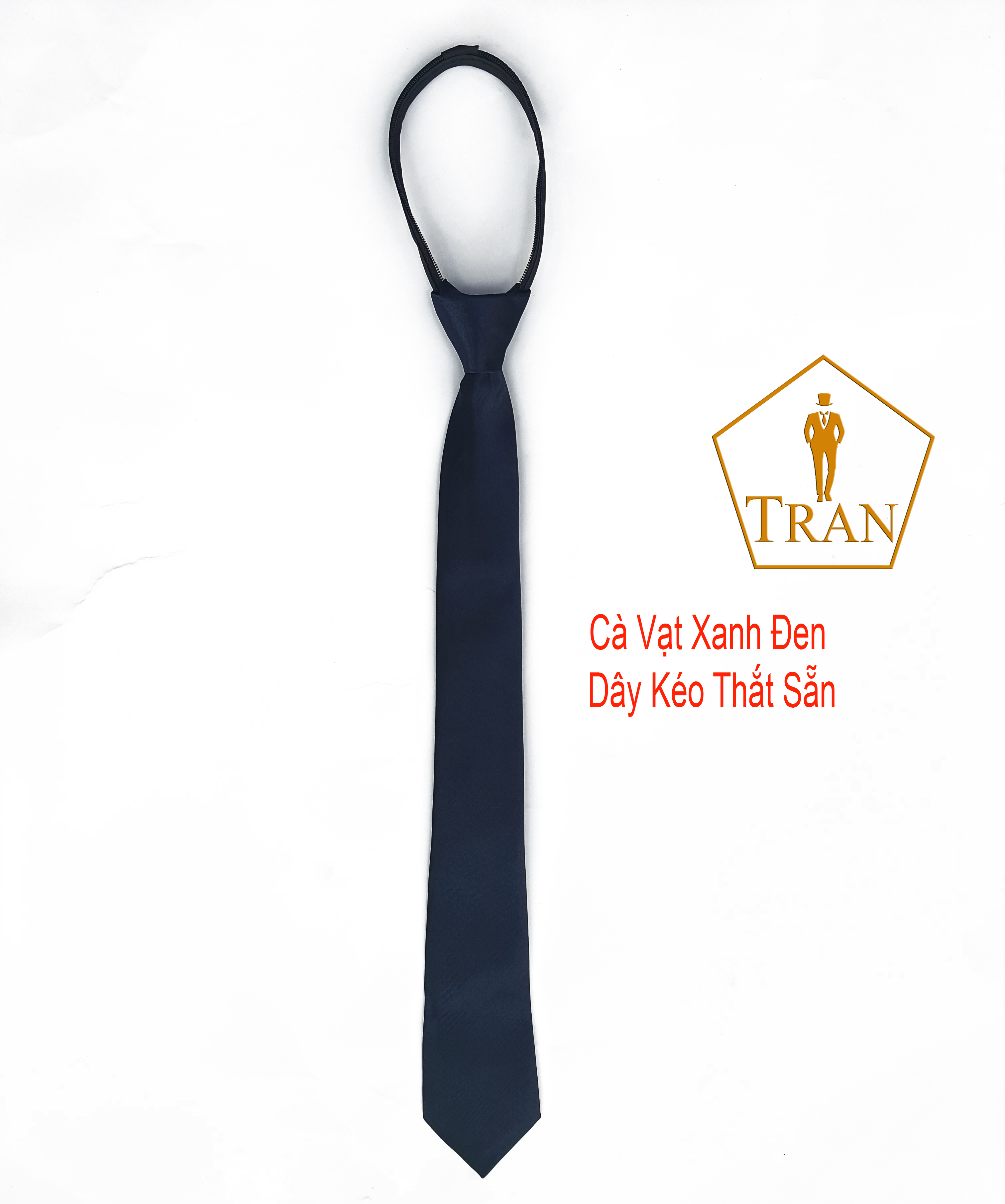 Cà vạt, caravat, cavat xanh đen dây kéo thắt sẵn và tự thắt nam bản nhỏ 5cm