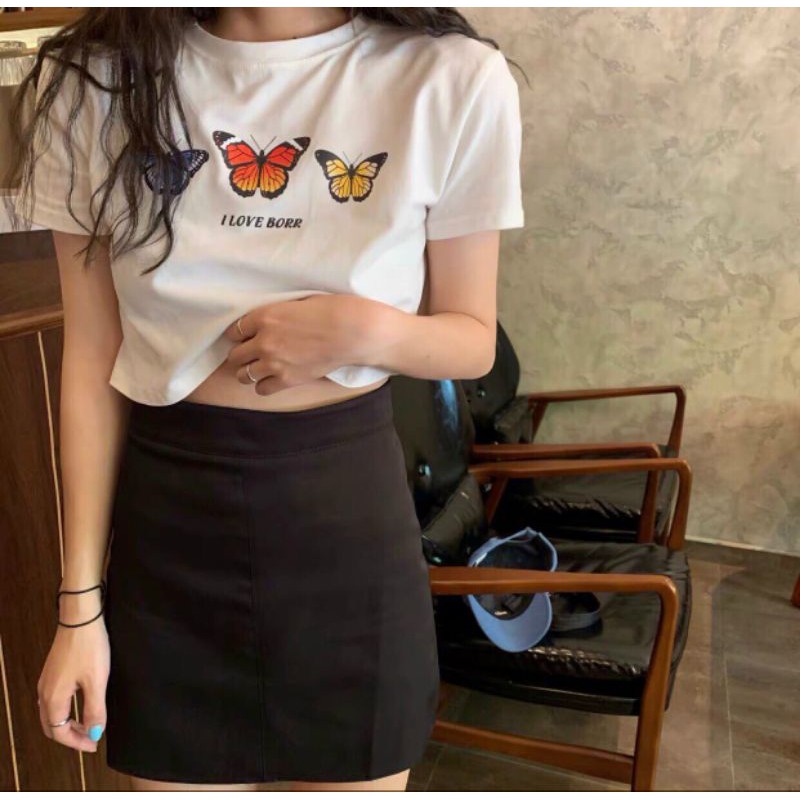 [HCM]Áo croptop nữ- croptop tím hình 3 con bướm