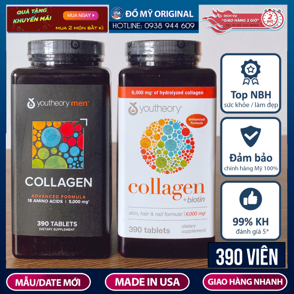 Viên Uống Collagen 390 Viên Biotin Youtheory Hàng Nhập Mỹ Ngăn Ngừa Đẩy Lùi Các Dấu Hiệu Lão Hóa Giúp Tóc Và Móng Chắc Khỏe