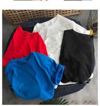 Combo 4 áo thun nam nữ tay lỡ vải dày mịn phong cách hàn quốc ( đen/ trắng/ đỏ đô/ xanh dương )