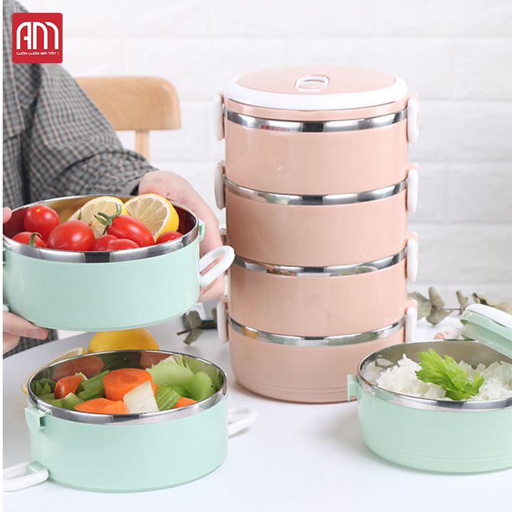[DEAL LAZ] Cà mèn 4 tầng inox - Hộp đựng cơm văn phòng giữ nhiệt, đựng được canh và nhiều món ăn dung tích 2.8 Lít