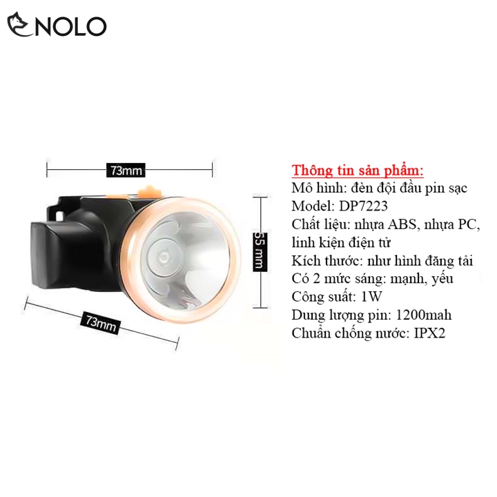 Dp7223 rechargeable battery 1W head light kit 1200mAh battery with 2 bright light