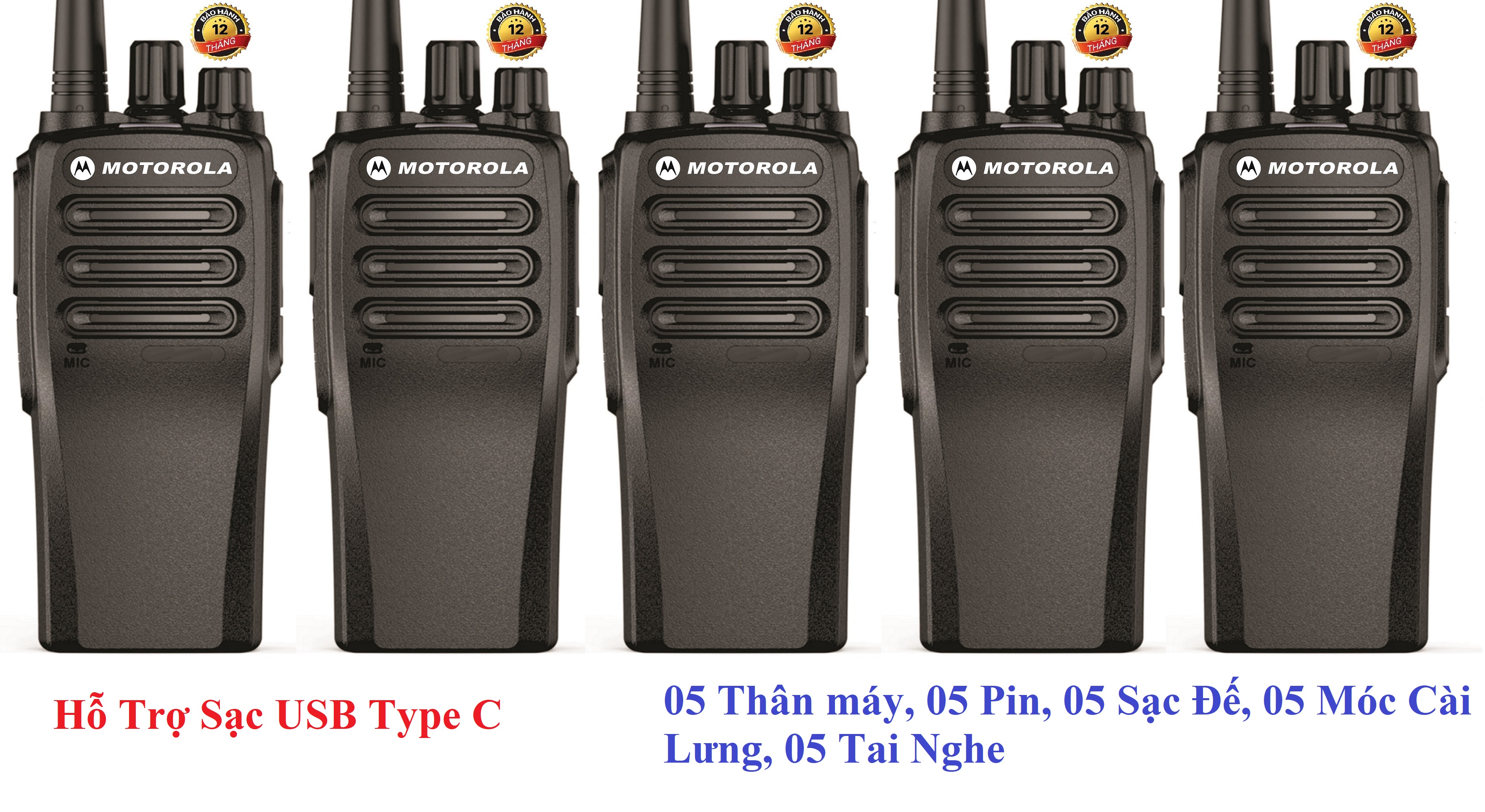 Bộ 5 Bộ đàm công suất lớn Motorola VX3688 (8W siêu mạnh, loa to, cự ly liên lạc vượt trội, giá siêu rẻ trong phân khúc)