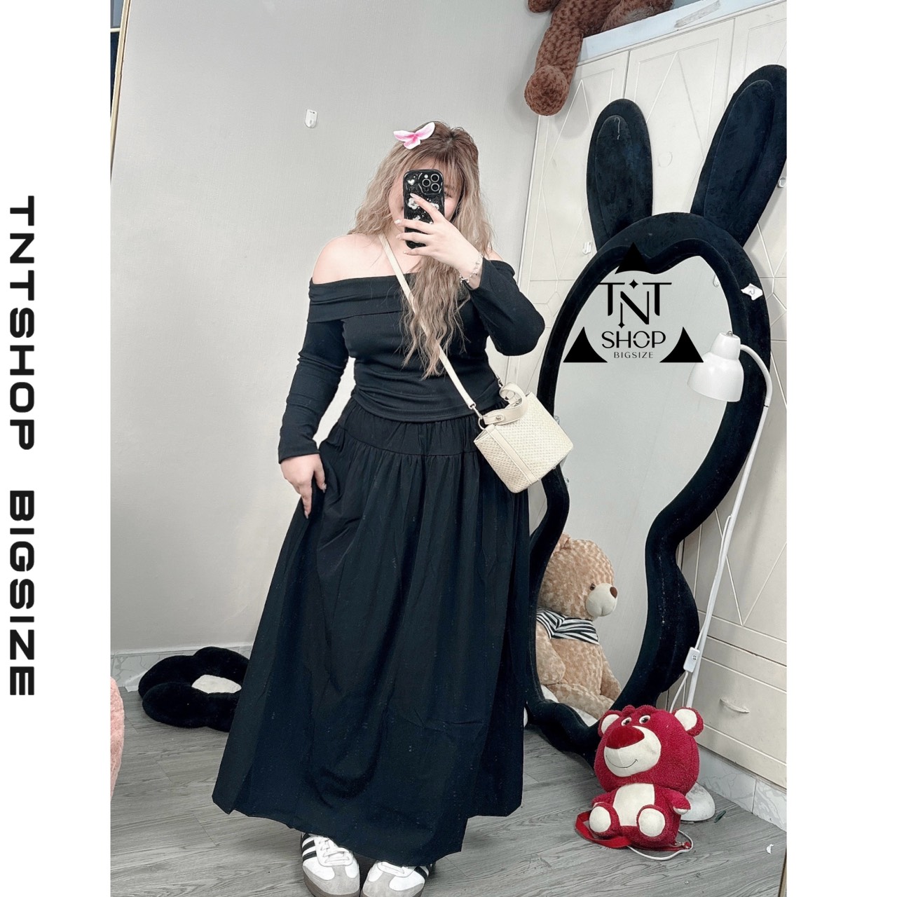 SET ÁO TRỄ VAI TAY DÀI CHÂN VÁY MIDI [TNT SHOP BIGSIZE 60KG 90KG]