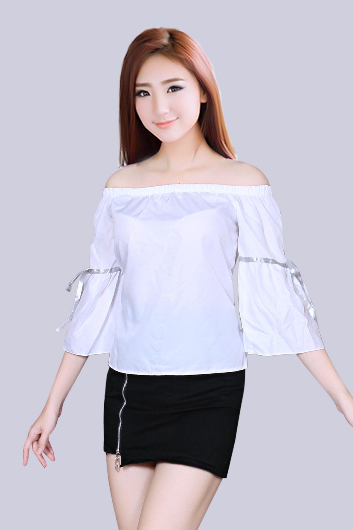 Áo kiểu nữ nơ tay áo trể vai thời trang sgr av72