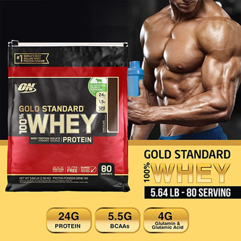 [HCM]Whey Protein Gold Standard Bịch 2.56kg 80 Servings Vị Chocolate + Vanila Bột Tăng Cơ Optimum Nutrition Gold Standard 100% nhập khẩu