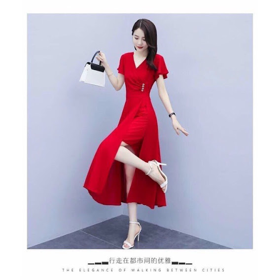 [HCM]ĐẦM XOÈ CỔ V ĐẮP CHÉO TAY CÁNH TIÊN