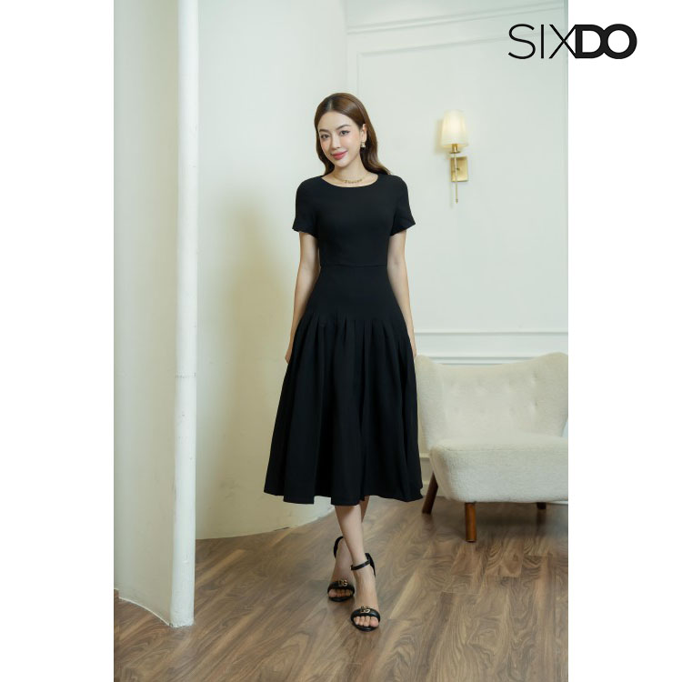 Đầm xòe hạ eo SIXDO (Black Gored Midi Woven Dress)