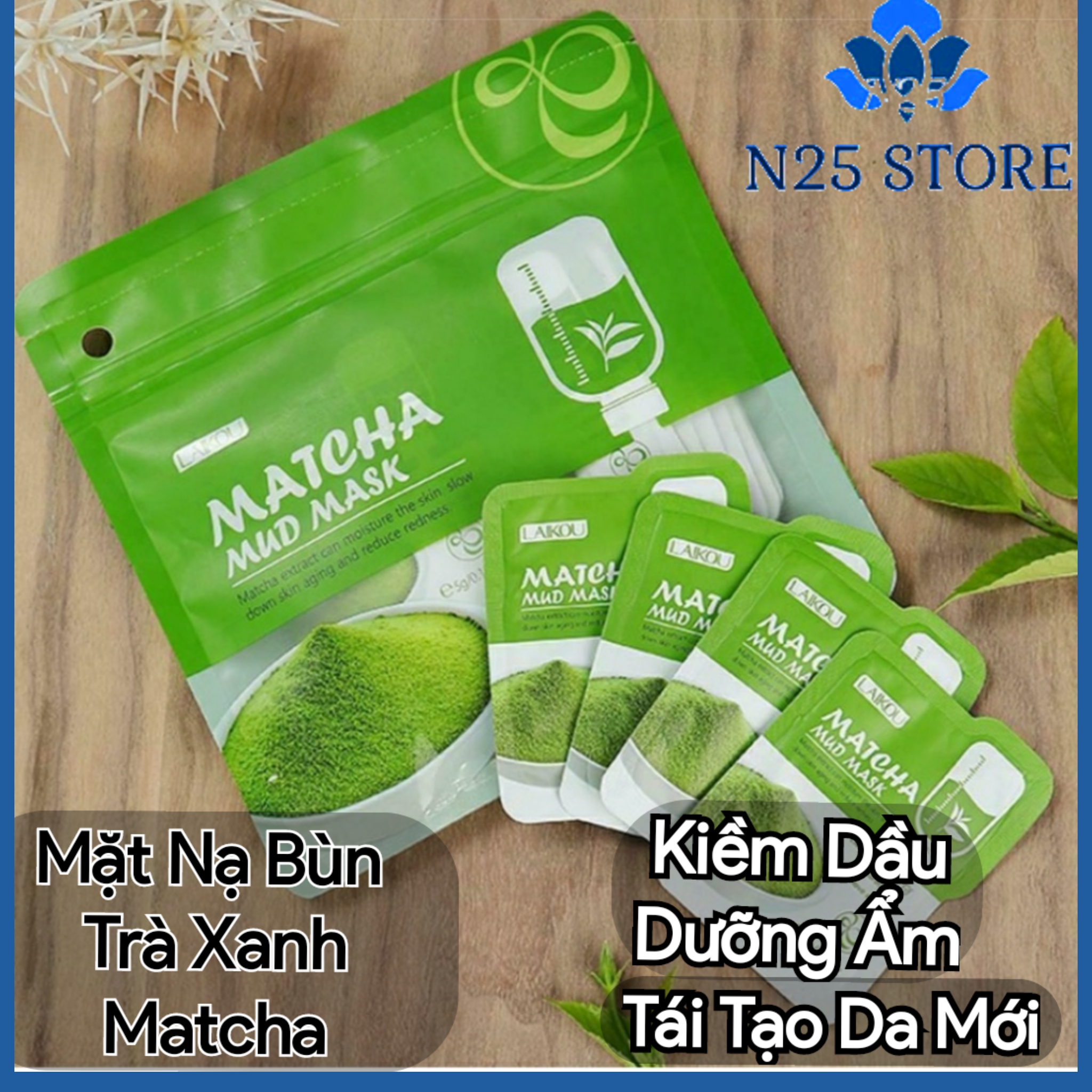 Mặt Nạ Bùn Trà Xanh Matcha Mud Mask LAIKOU - Kiểm Soát Dầu Mụn Thu Nhỏ Lỗ Chân Lông Làm Trắng Da Loại Bỏ Mụn Đầu Đen Chăm Sóc Da