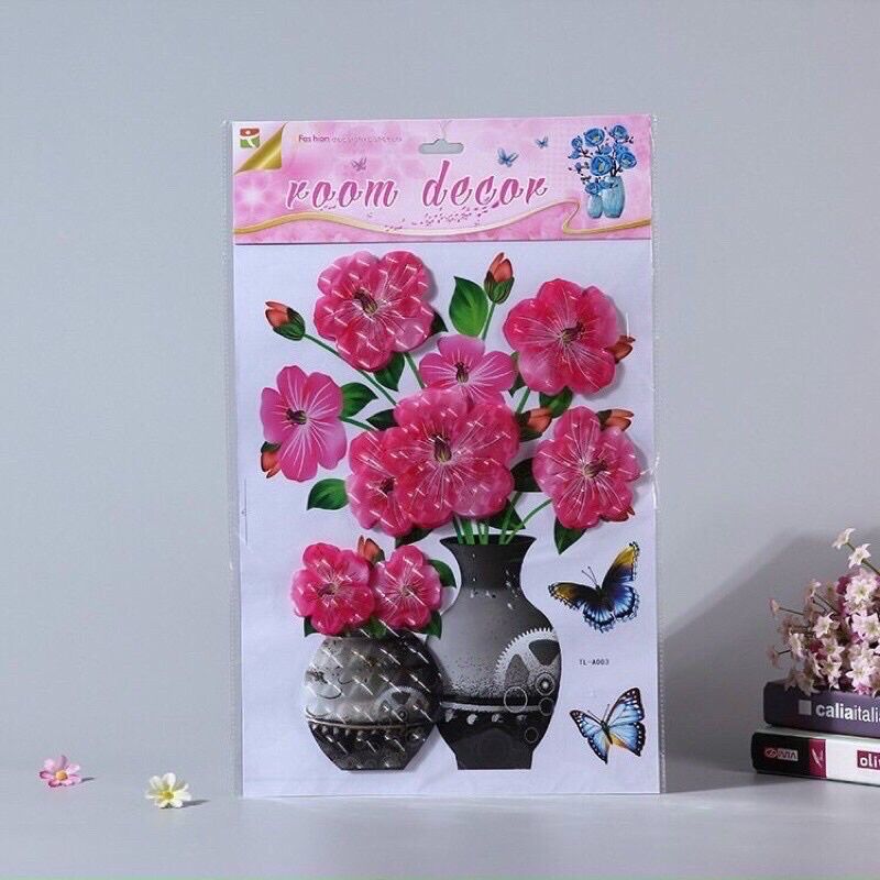 Tranh dán tường bình hoa 3D.