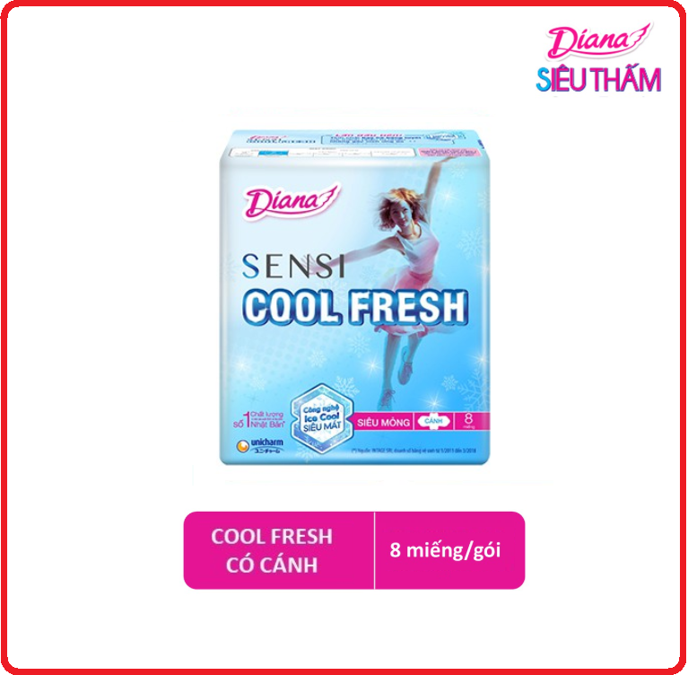 BVS DIANA Sensi Cool Fresh Siêu Mỏng Cánh 8 Miếng