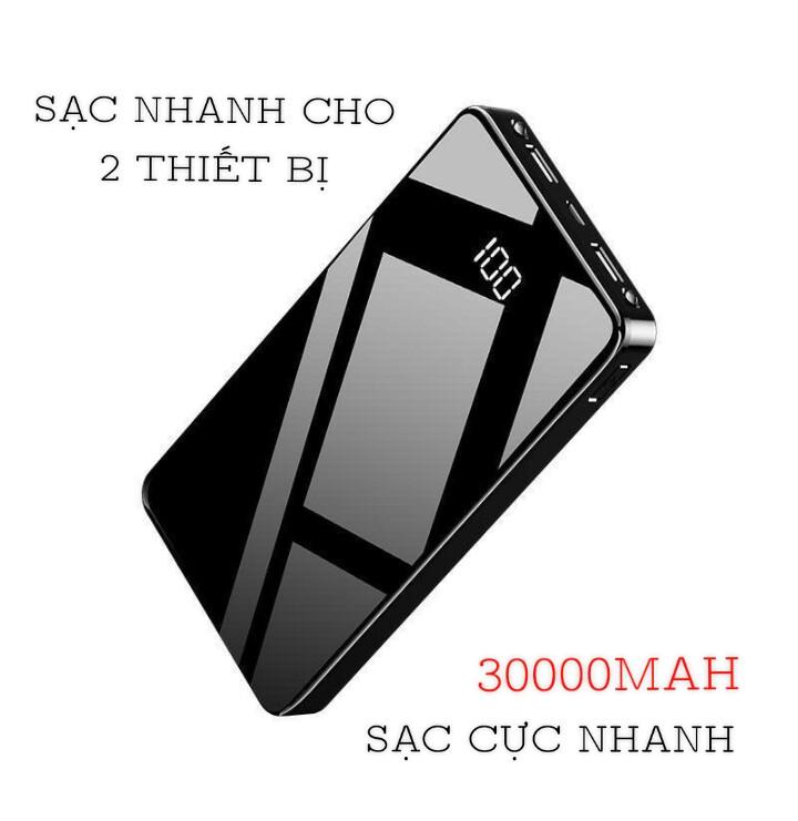 SAC DỰ PHÒNG, PIN DỰ PHÒNG, PIN SẠC DỰ PHÒNG 30000MAH MẶT GƯƠNG ĐEN 2 CỔNG SẠC NHANH CAO CẤP NẠP PIN CỰC NHANH CHO TẤT CẢ CÁC LOẠI ĐIỆN THOẠI MÁY TÍNH BẢNG - PIN DÙNG LÂU