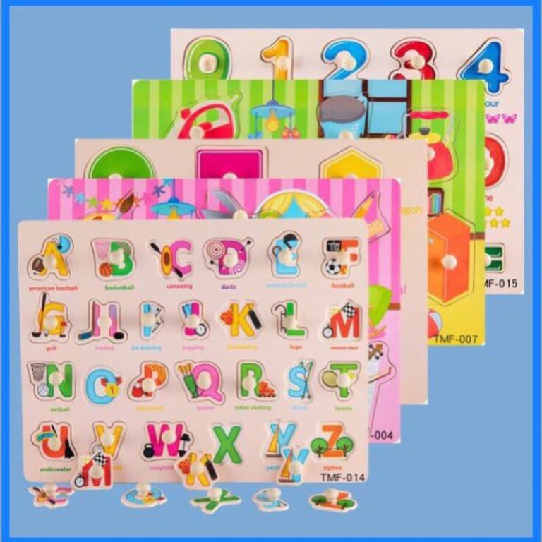 Bảng núm gỗ_Đồ chơi Lắp ráp bằng Núm gỗ cho Bé(23x30x0.5cm )