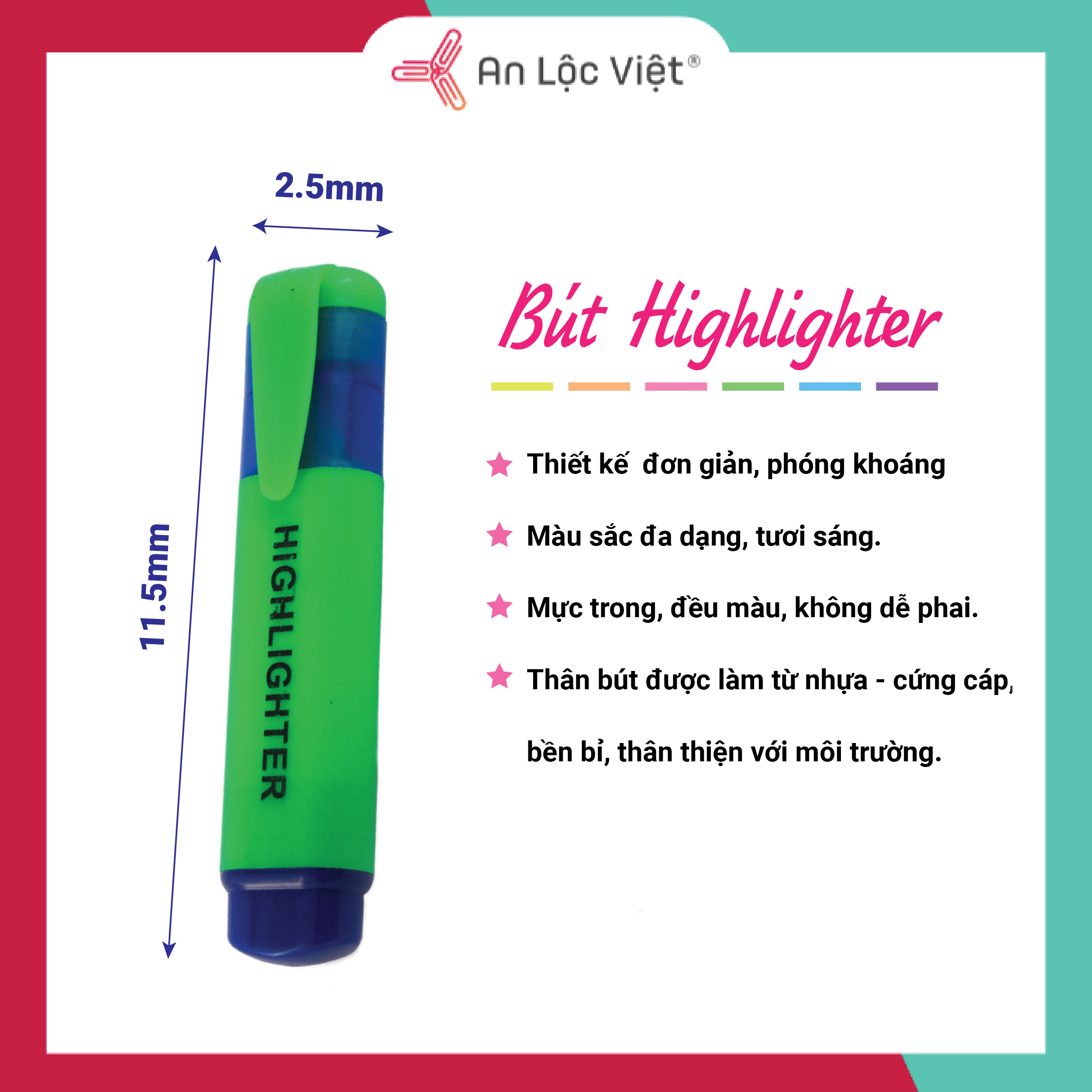 Vỉ 4 cây Bút dạ quang Highlighter, bút đánh dấu