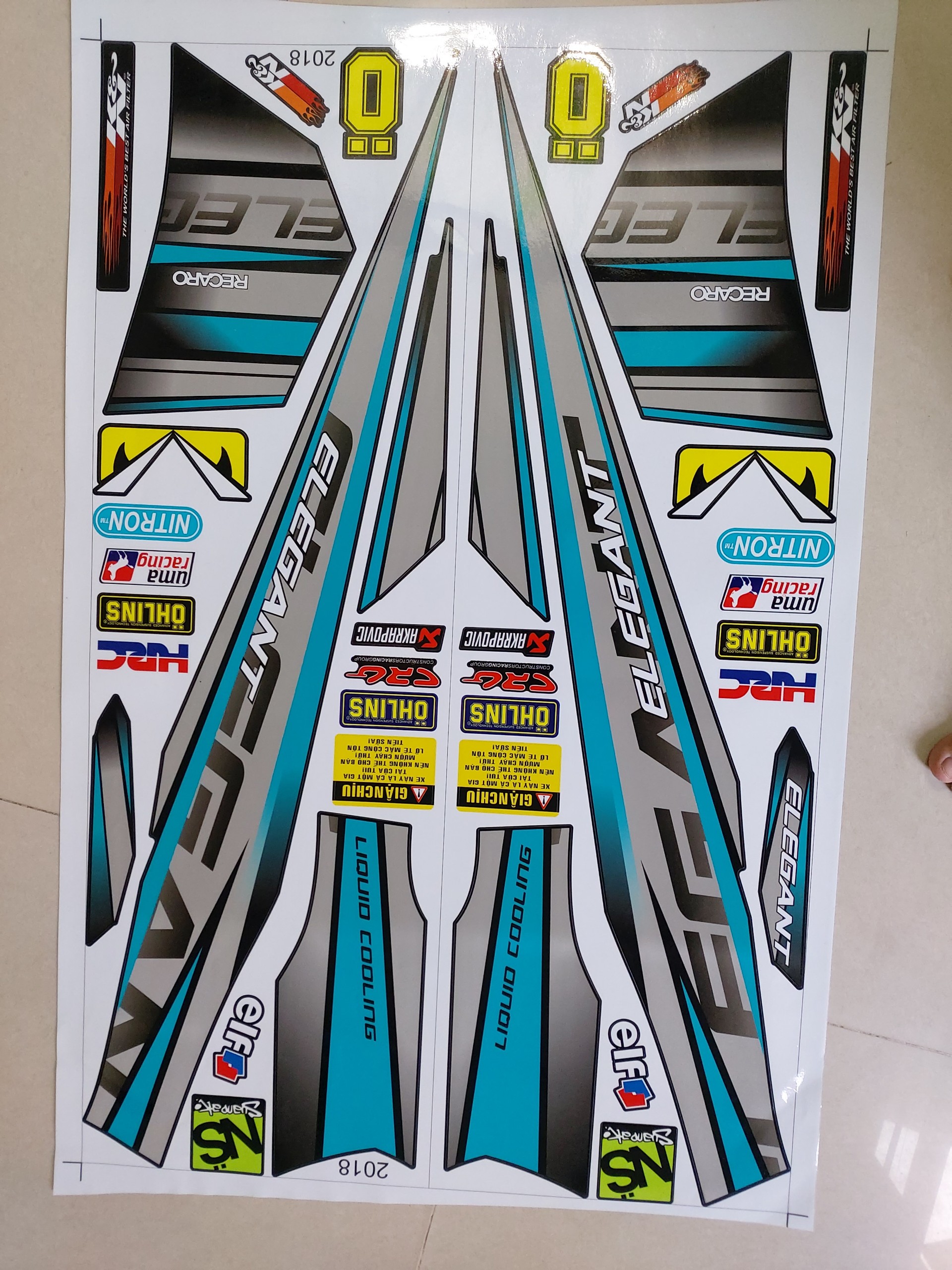 [HCM]Tem xe elegant 2018 recado sọc xanh xám đen