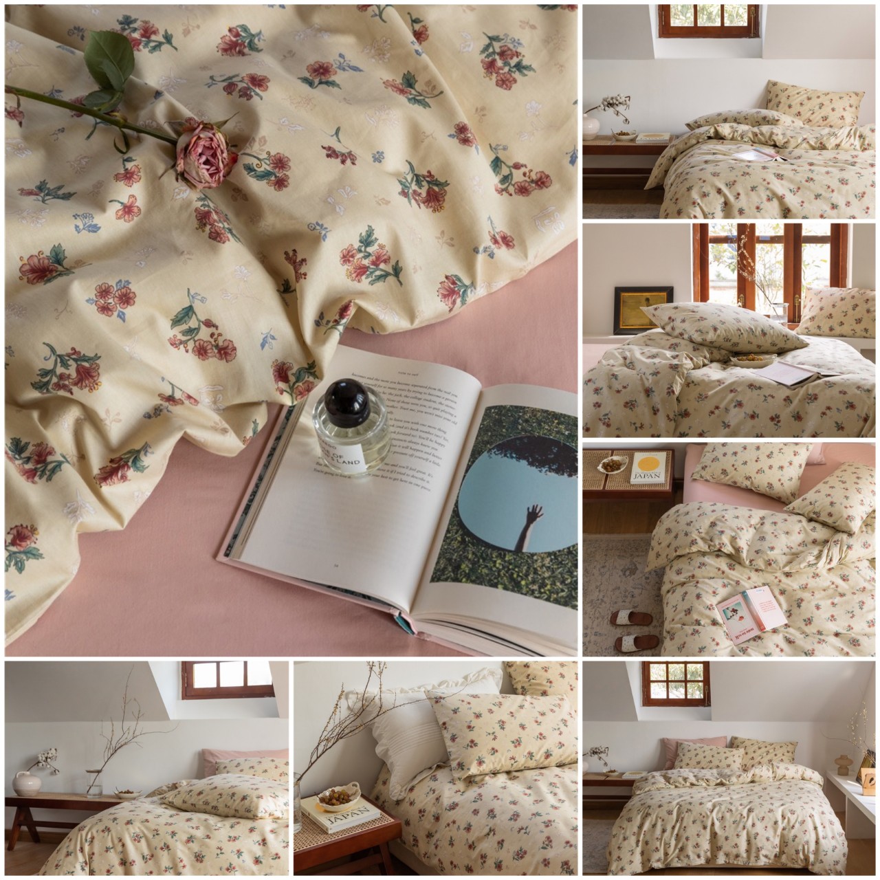Set chăn ga gối cotton organic hoa nhí vintage 100% cotton nhập khẩu cao cấp 4 món
