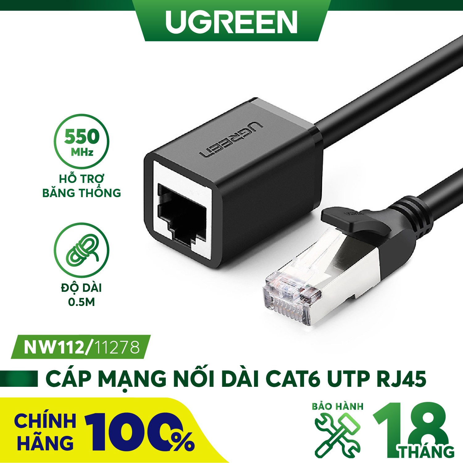 Cáp mạng đúc sẵn cat6 nối dài 0,5m ugreen 11278 cao cấp