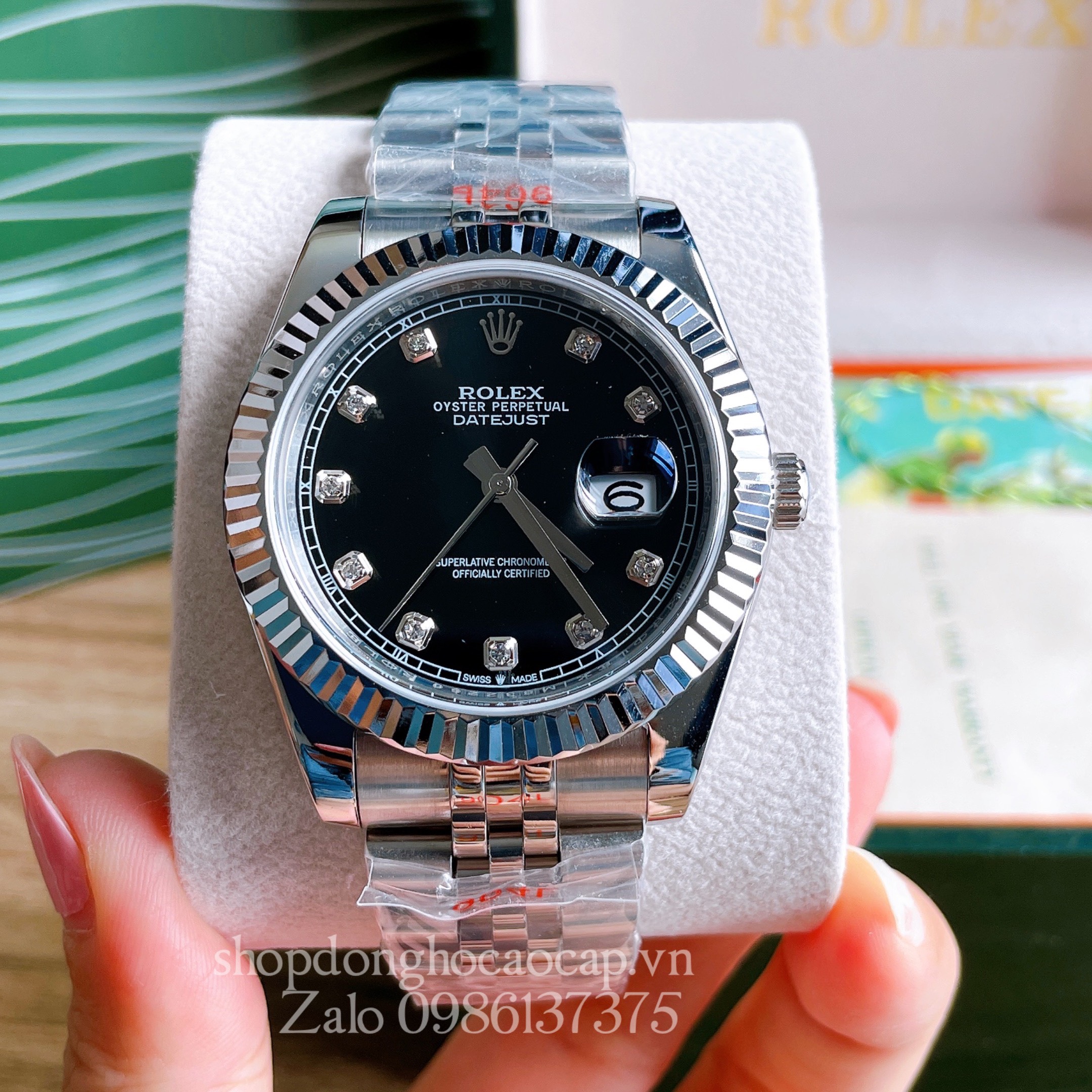 [HCM]Đồng Hồ Rolex Nam Automatic Dây Bạc Mặt Khía Đen 41mm