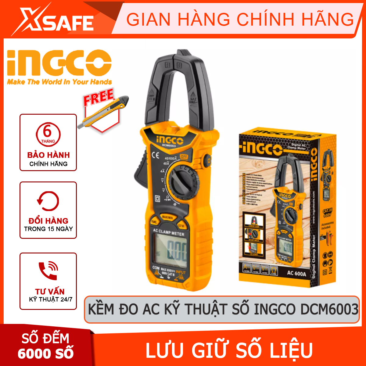 Ampe pliers measuring AC digital ingco DCM6003 | voltmeter AC / DC 6000 counts data data hold AC power line 10mA ~ 400A/±(2,5% + 5) 400A ~ 600A ±(3% + 5), gauge clamp used to measure current, voltage or resistor [xsafe] [genuine]