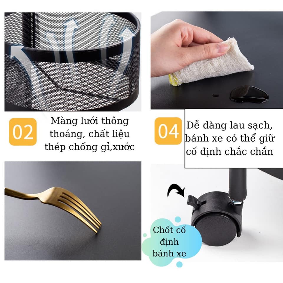 KỆ SẮT GIỎ TRÒN XOAY 360 ĐỘ ĐỰNG ĐỒ NHÀ BẾP