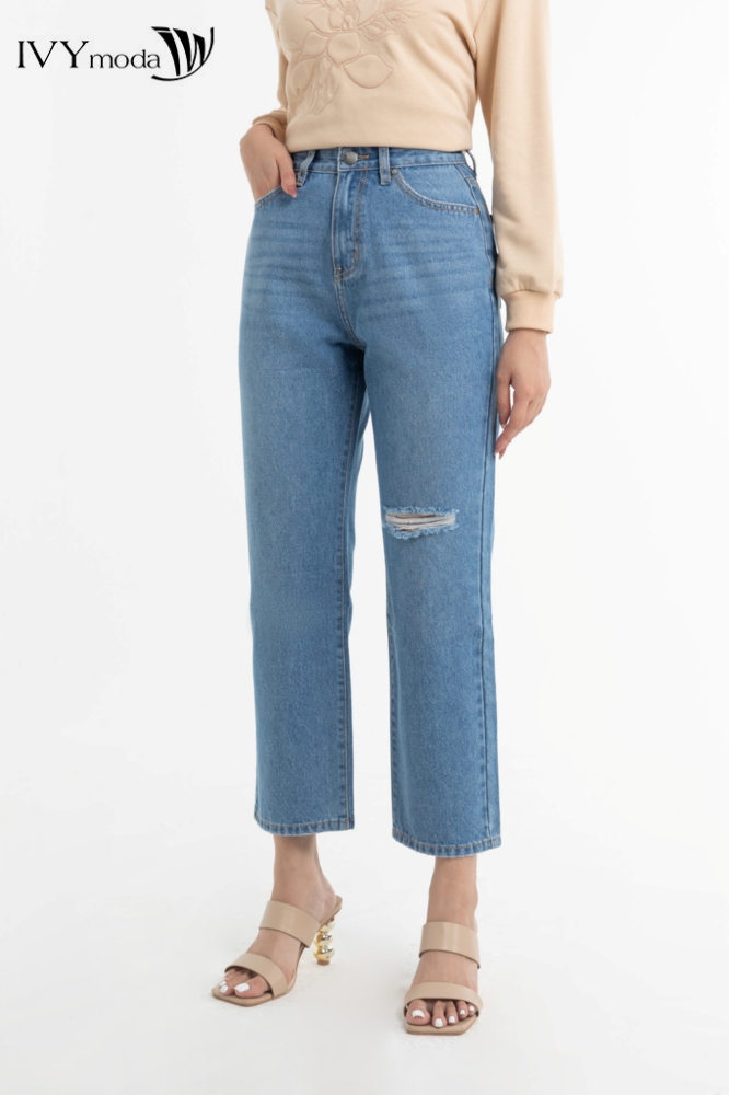 Quần jeans rách gối IVY moda MS 25M7788