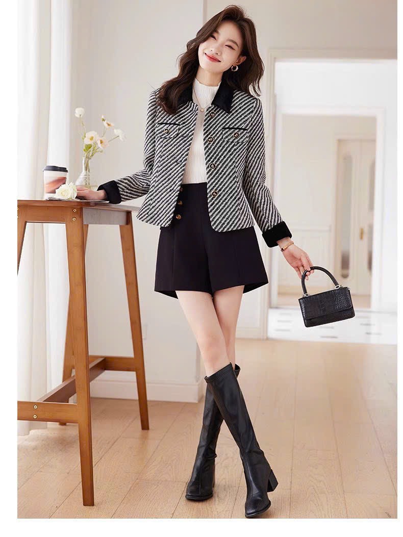 ÁO KHOÁC DẠ SỌC CỔ BẺ NĂNG ĐỘNG
