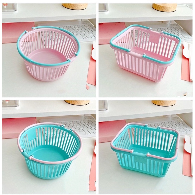Giỏ Mini Đựng Mỹ Phẩm, Phụ Kiện, Đồ Dùng Có Tay Cầm Màu Sắc Basic