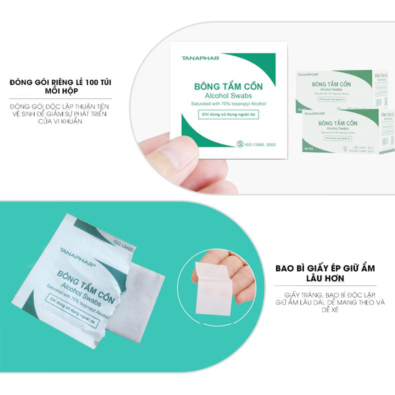 [HCM]Bông tẩm cồn Tanaphar hộp 100 miếng
