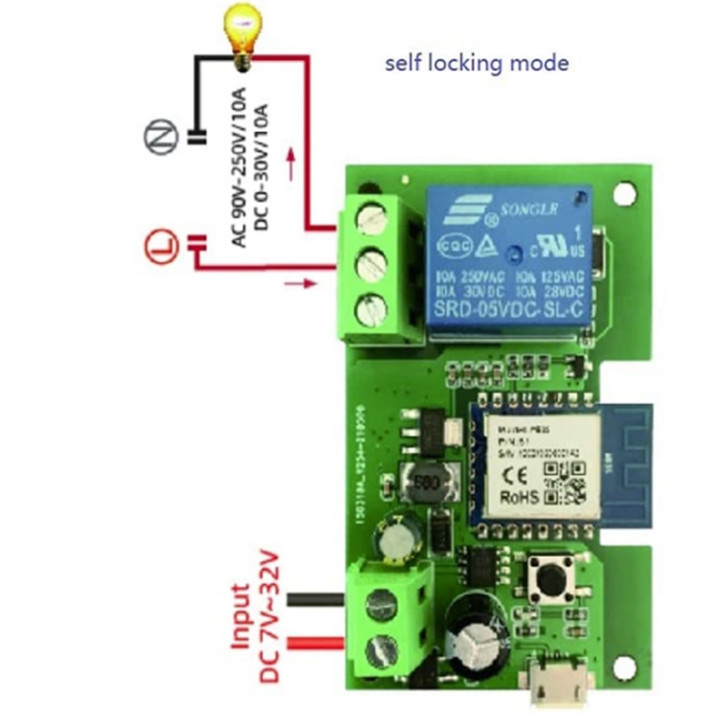 1CH RF Smart Switch 7-32V AC DC WIFI Tuya Remote Control 433 Light Switch 10A Rele Relay Self-Locking Interlock Inching