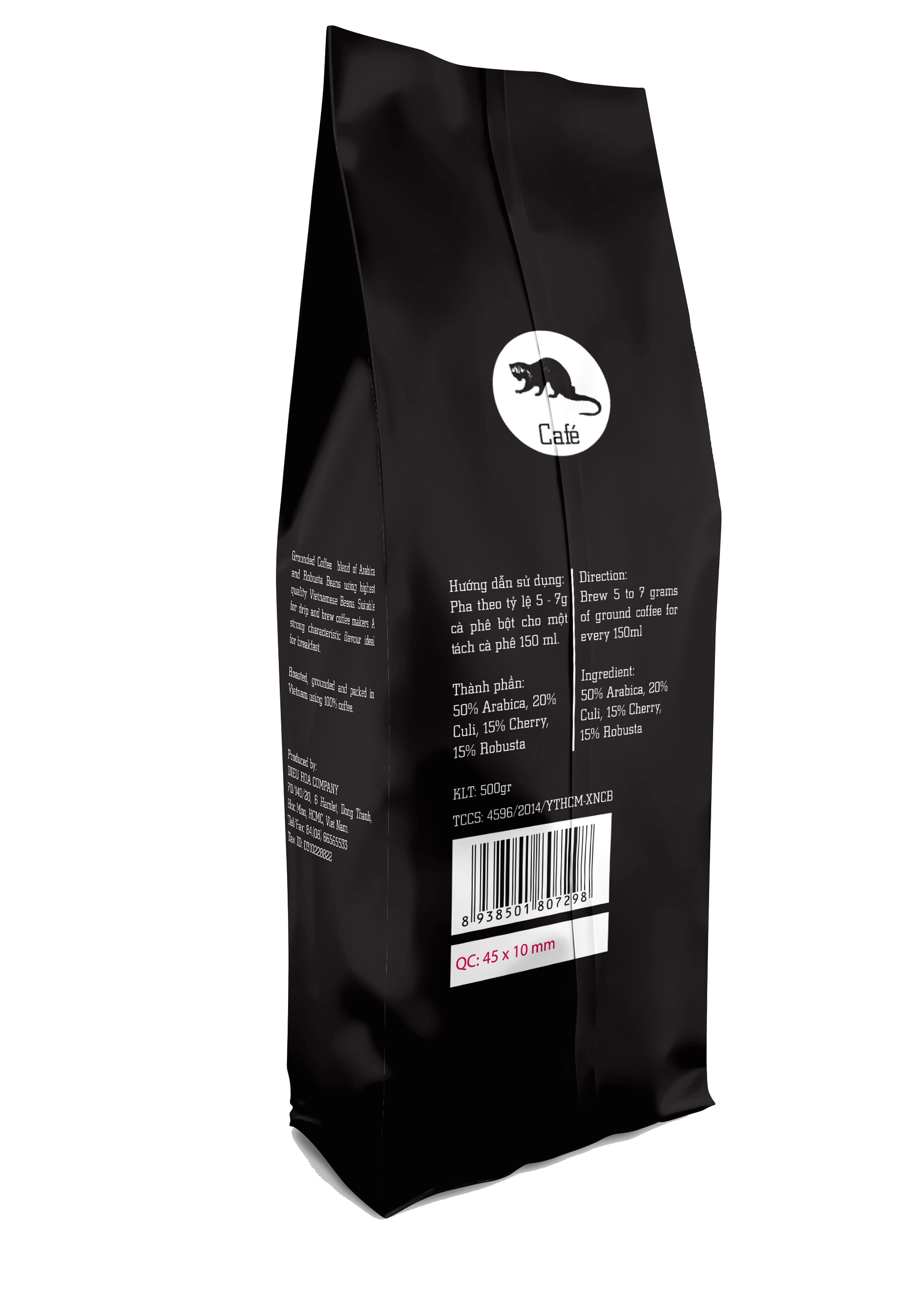 Cà phê bột pha phin - Chồn café No.2 - Đắng đậm, thơm, béo, chuyên pha cà phê đen (500g)